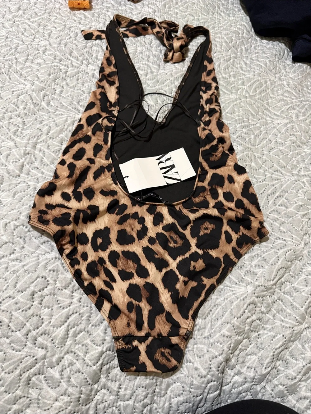 Zara Leopard Print Halter One-Piece Swimsuit - Brown/Black
